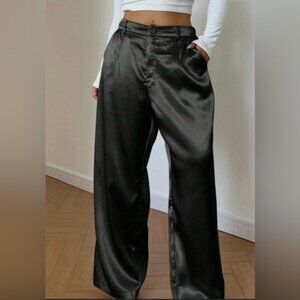 NWOT Black Satin Front Seam Wide Leg Pants  20